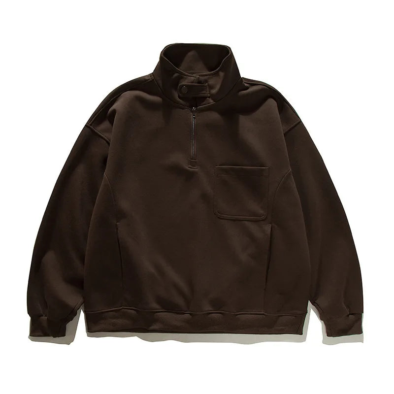 2026 New American Retro F Zip Ket Hoodie Men's Loose Fit Casual Versatile Outerwear Autumn New Pure Color Coat Pullover