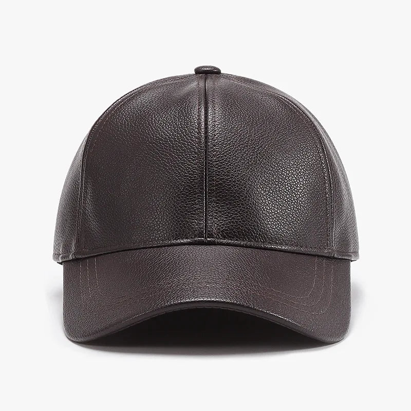 Classic Solid Color PU Baseball Cap - Men's Adjustable Windproof Warm Hat with Sweatband Breathable Design for Winter Travel