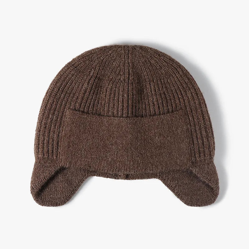 Unisex Solid Color Thermal Knit Beanie - Windproof Warm Ear Protection Outdoor Cycling Hat