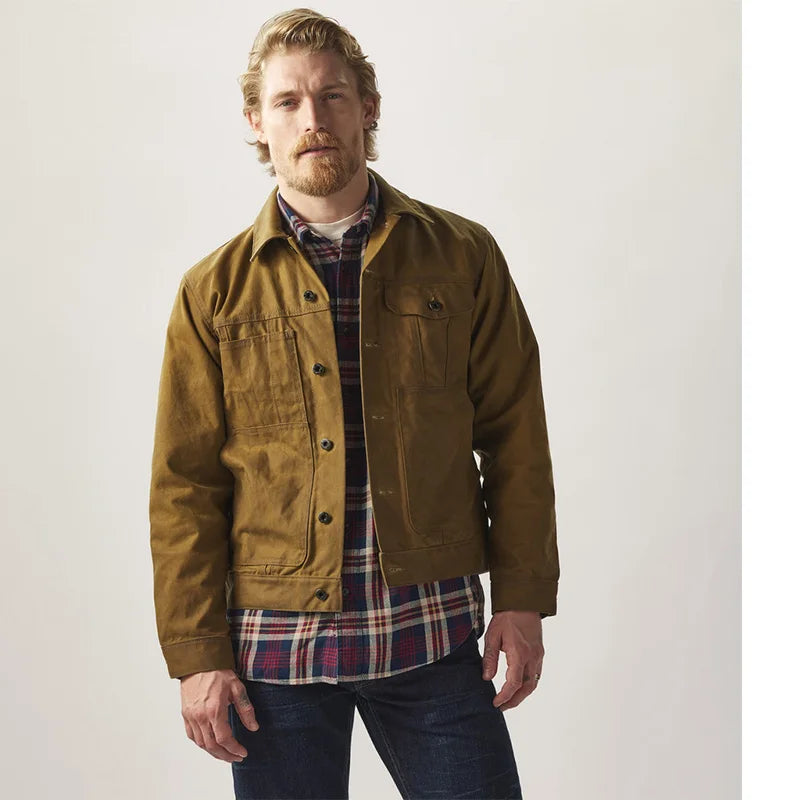 Waxed Canvas Cruiser Jacket Water Suede Rugged Resistant Rugged Style Men's Cruiser Tin Cloth Western Cowboy Work Outerwear