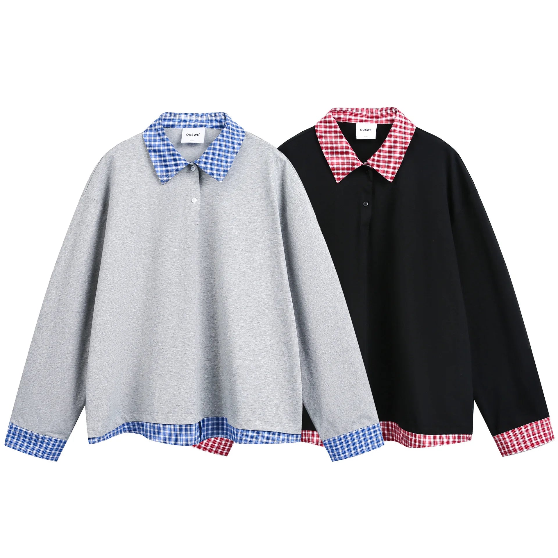 Spring 2026 Men's Plaid Patchwork Long Sleeve T-Shirt Casual Vintage Style Fashion Brand Turn-down Collar Sweatshirt Top