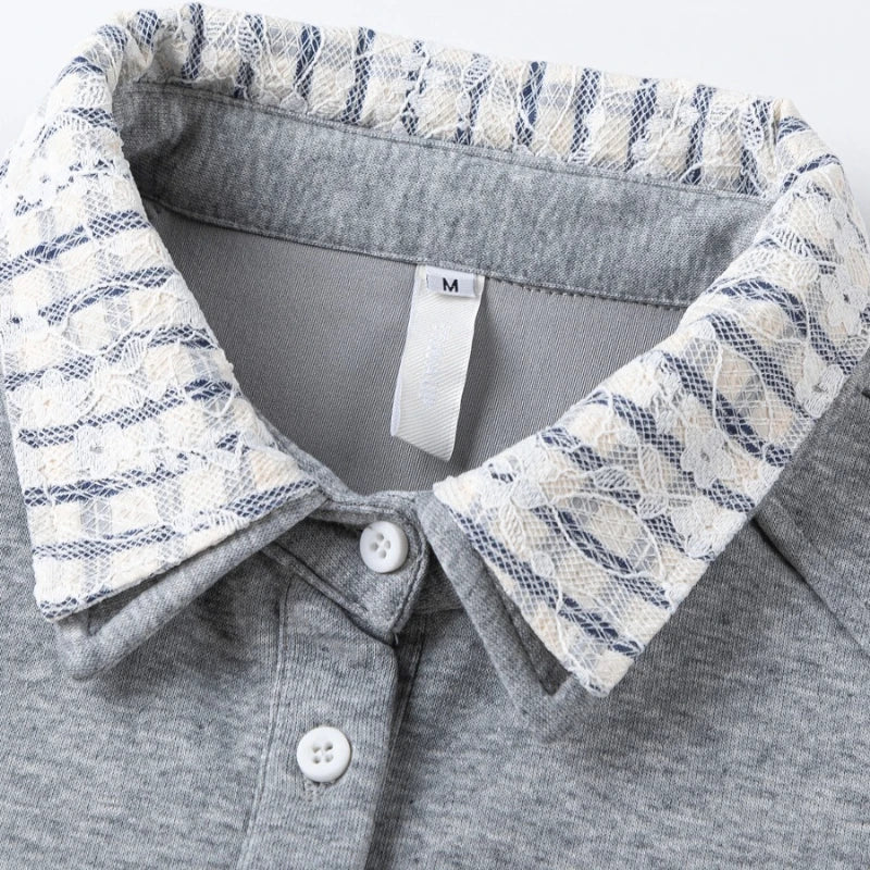 Akkad Kuti 2026 New Lace Spliced Sweatshirts Mens Autumn Casual Streetwear Loose Lapel Long Sleeve Tops Men