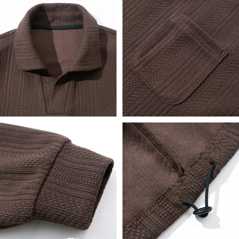 Long Sleeve T-Shirt Men's Casual Fashion Autumn New Style Japanese Retro Wheat Spike Stripe O-Neck T-Shirt Unisex Breathable